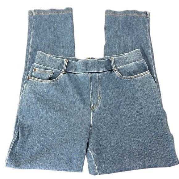 LL Bean Denim Stretch Pull On Straight Leg Jeans Size Medium Regular High Rise - Picture 1 of 14